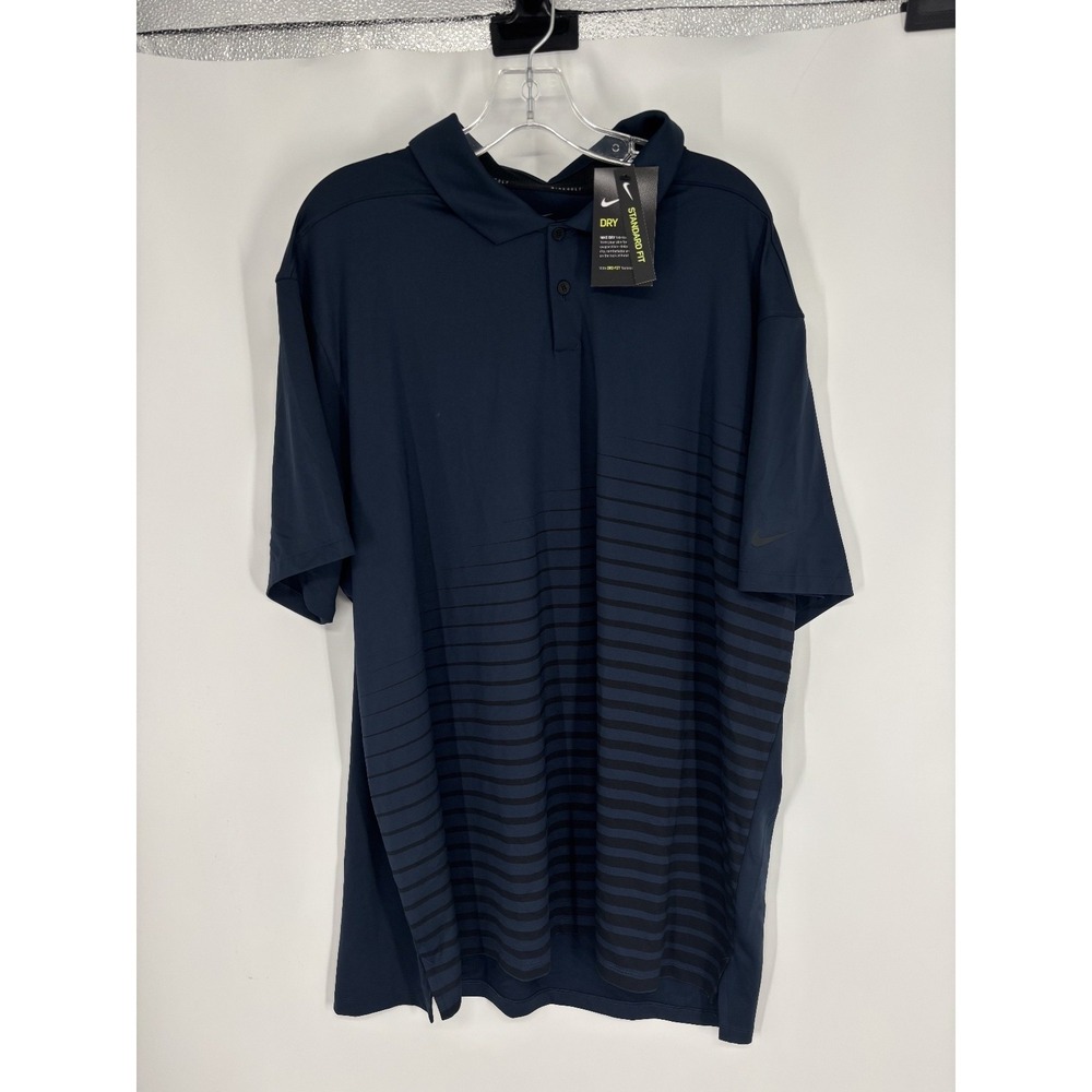 Nike Golf Dri Fit Polo Shirt 2XL Short Sleeve Striped Graphic‎ Navy CU9796-451